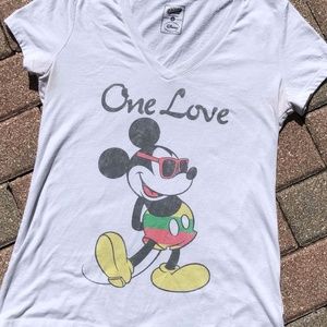 "One Love" Disney Mickey Mouse V-Neck Shirt-Size Medium-Jamaica-Bob Marley